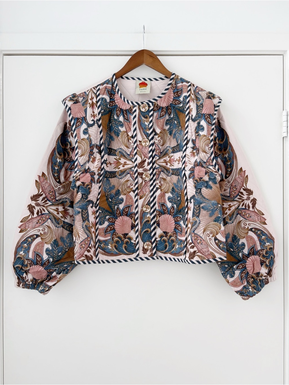 NWOT Farm Rio Soft Pink Sea Garden Scarf Buttoned Jacket L